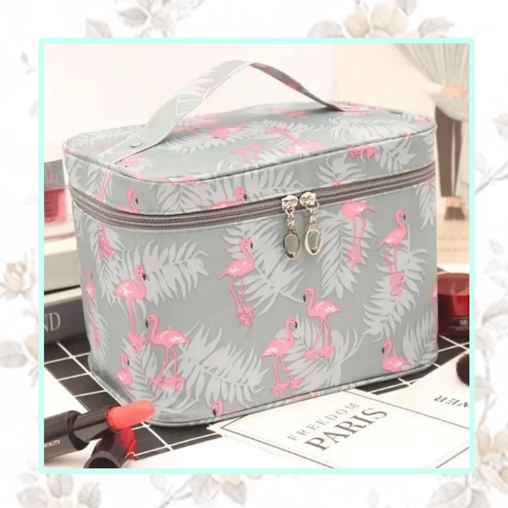 🌸 COSMETIC BAG ORGANIZER CARRY CASE FLAMINGO STORAGE TRAVEL ACCESSORIES BOHO
